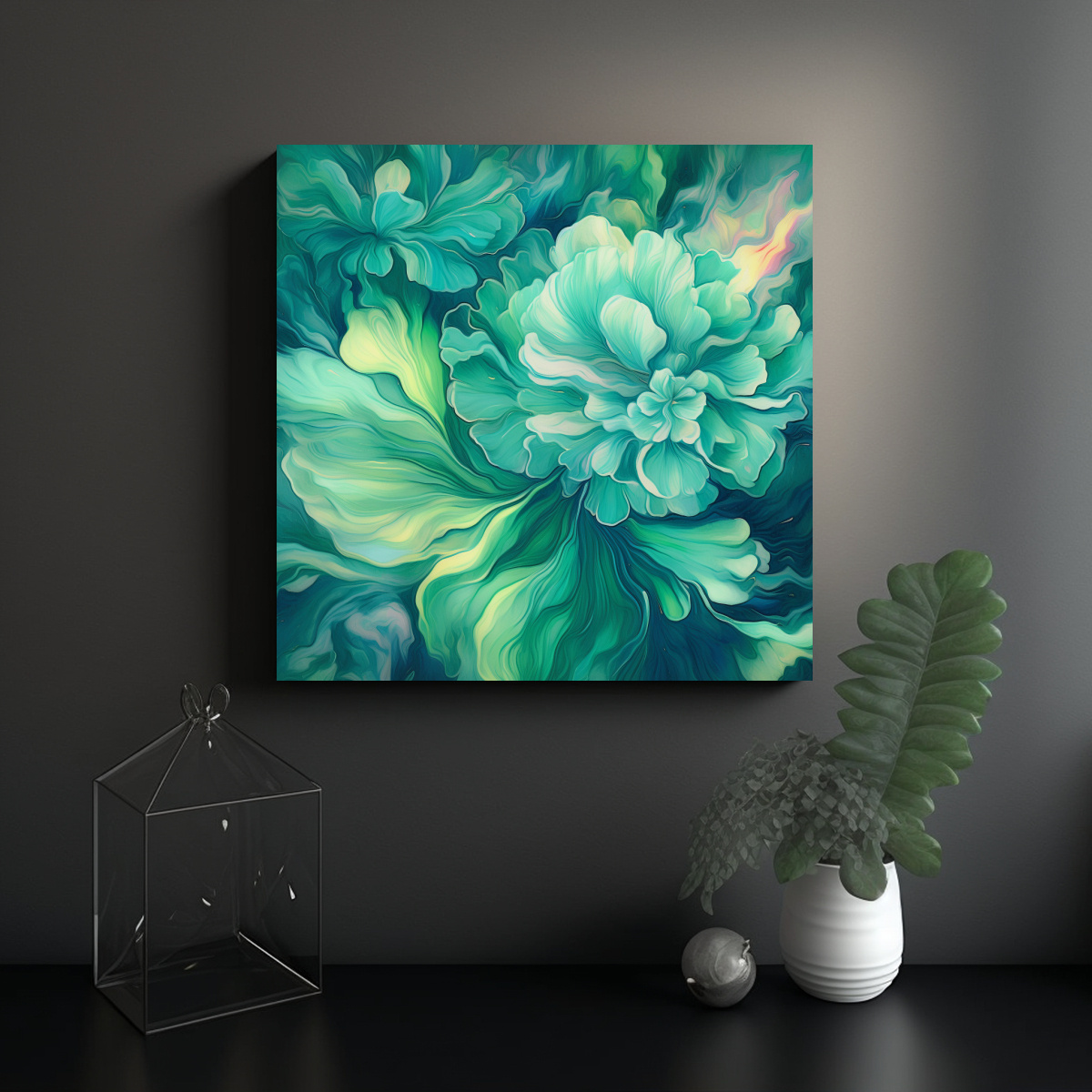 PINTURA DE PARED MODERNA LUMINOSA VERDE AGUA 30X30 CM - 2