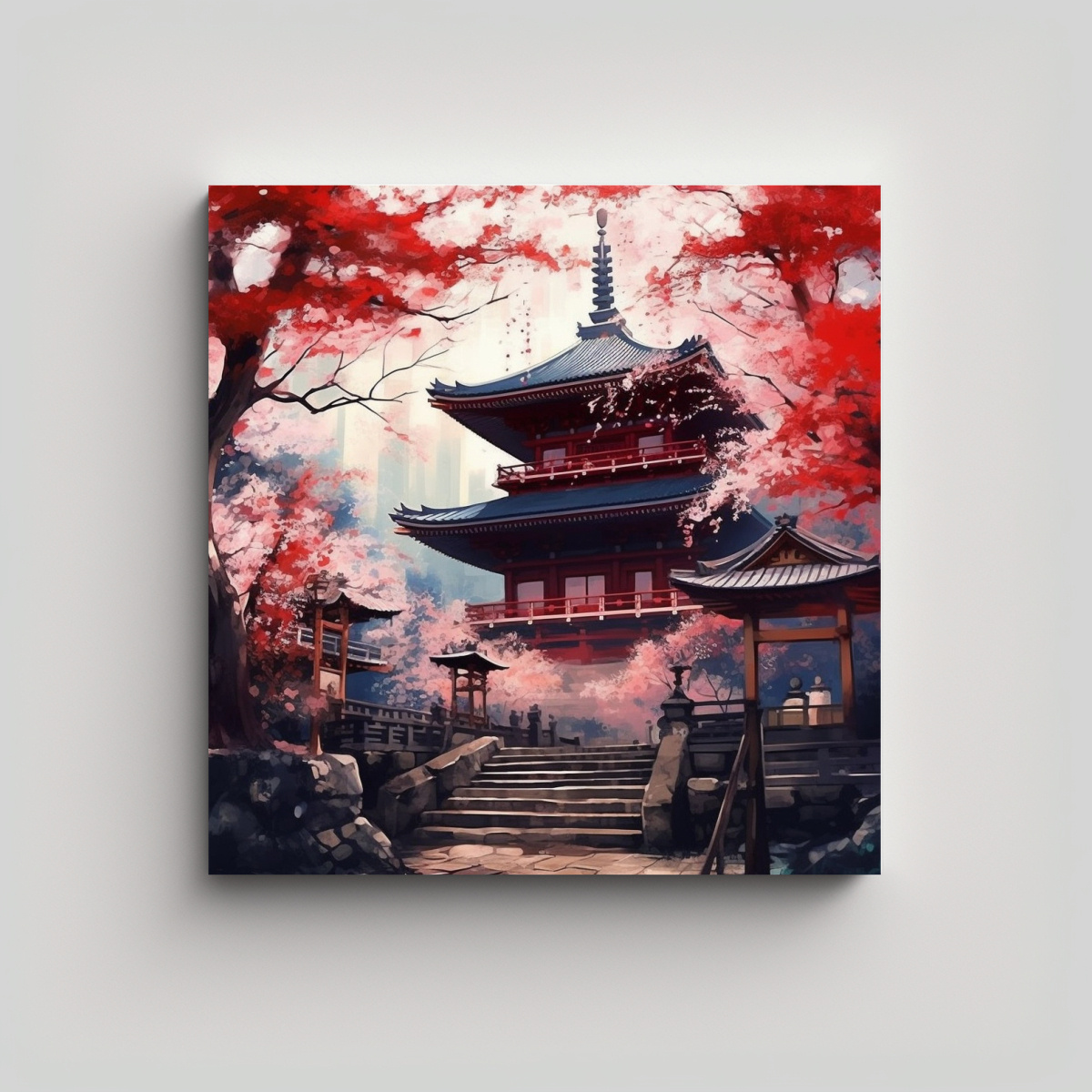 PINTURA ABSTRACTA VITALIDAD JAPONÉS SANTUARIO 100X100 CM - 1