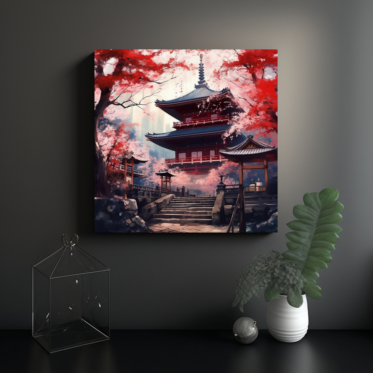 PINTURA ABSTRACTA VITALIDAD JAPONÉS SANTUARIO 100X100 CM - 2