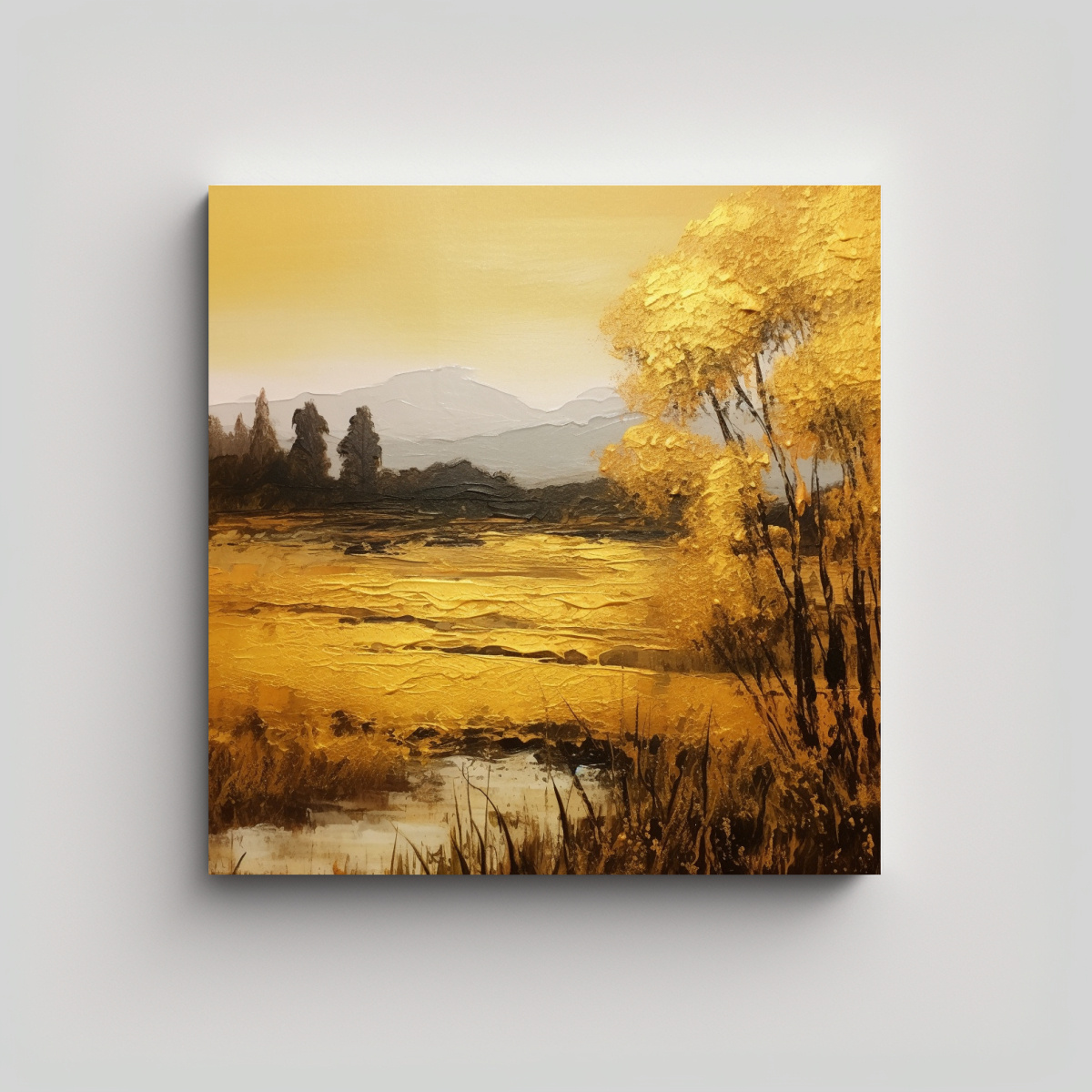 PINTURA AL ÓLEO MINIMALISTA EN ORO PARA 80X80 CM - 1