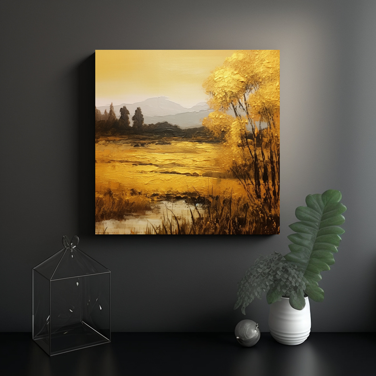 PINTURA AL ÓLEO MINIMALISTA EN ORO PARA 80X80 CM - 2