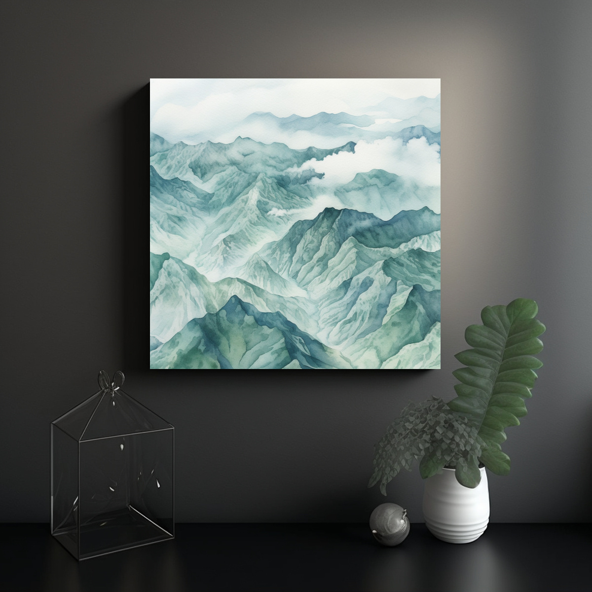 CUADRO DE NATURALEZA VIVA: MONTAÑAS EN ACUARELA 100X100 CM - 2
