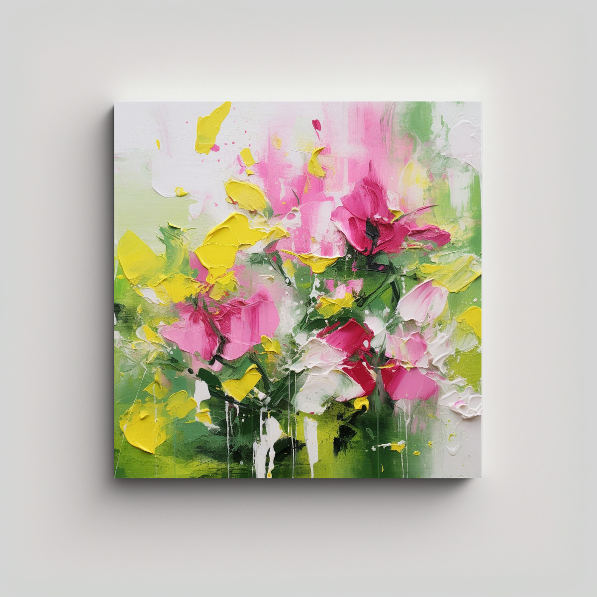 PINTURA ABSTRACTA CON PINTURA ROSA, VERDE Y 50X50 CM - 1