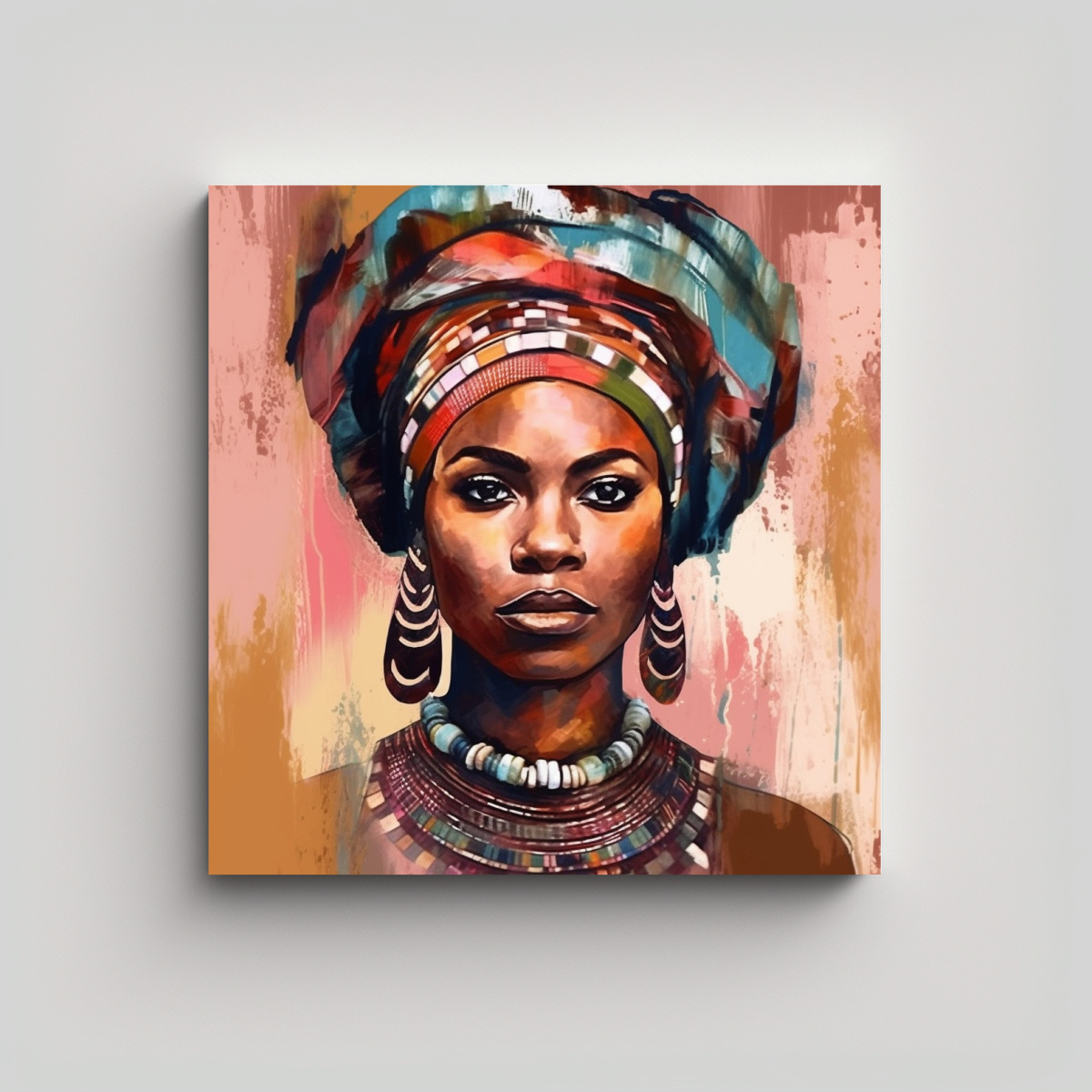 RETRATO MUJER NEGRA ÉTNICA PINTURA ÓLEO MODERNA 50X50 CM - 1