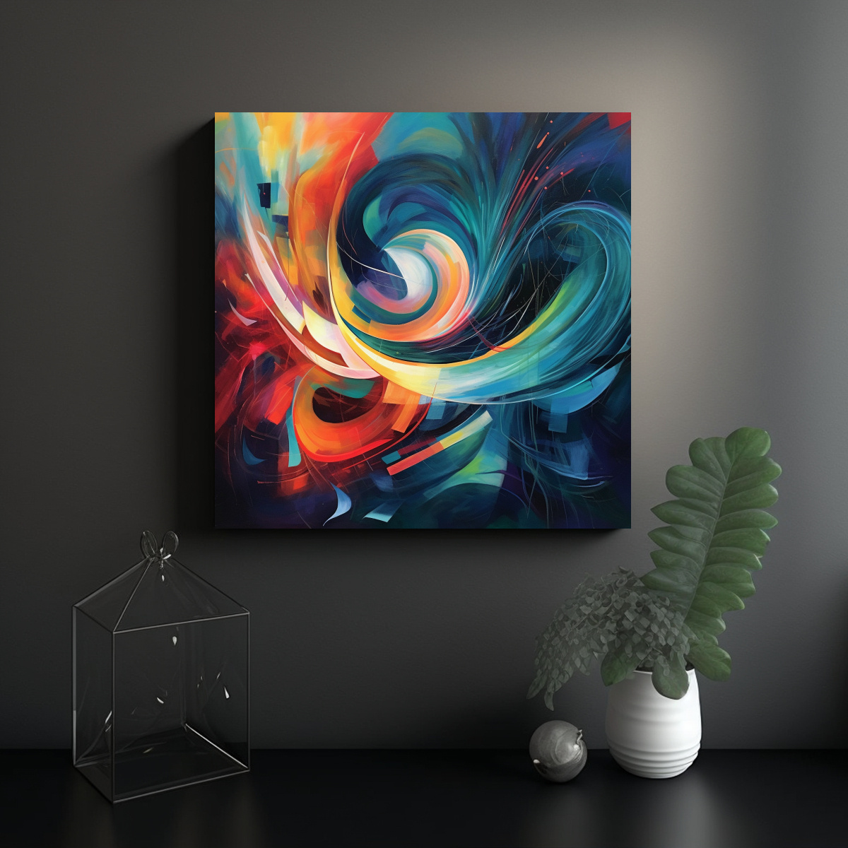PINTURA ABSTRACTA SIMÉTRICA CON COLORES 60X60 CM - 2