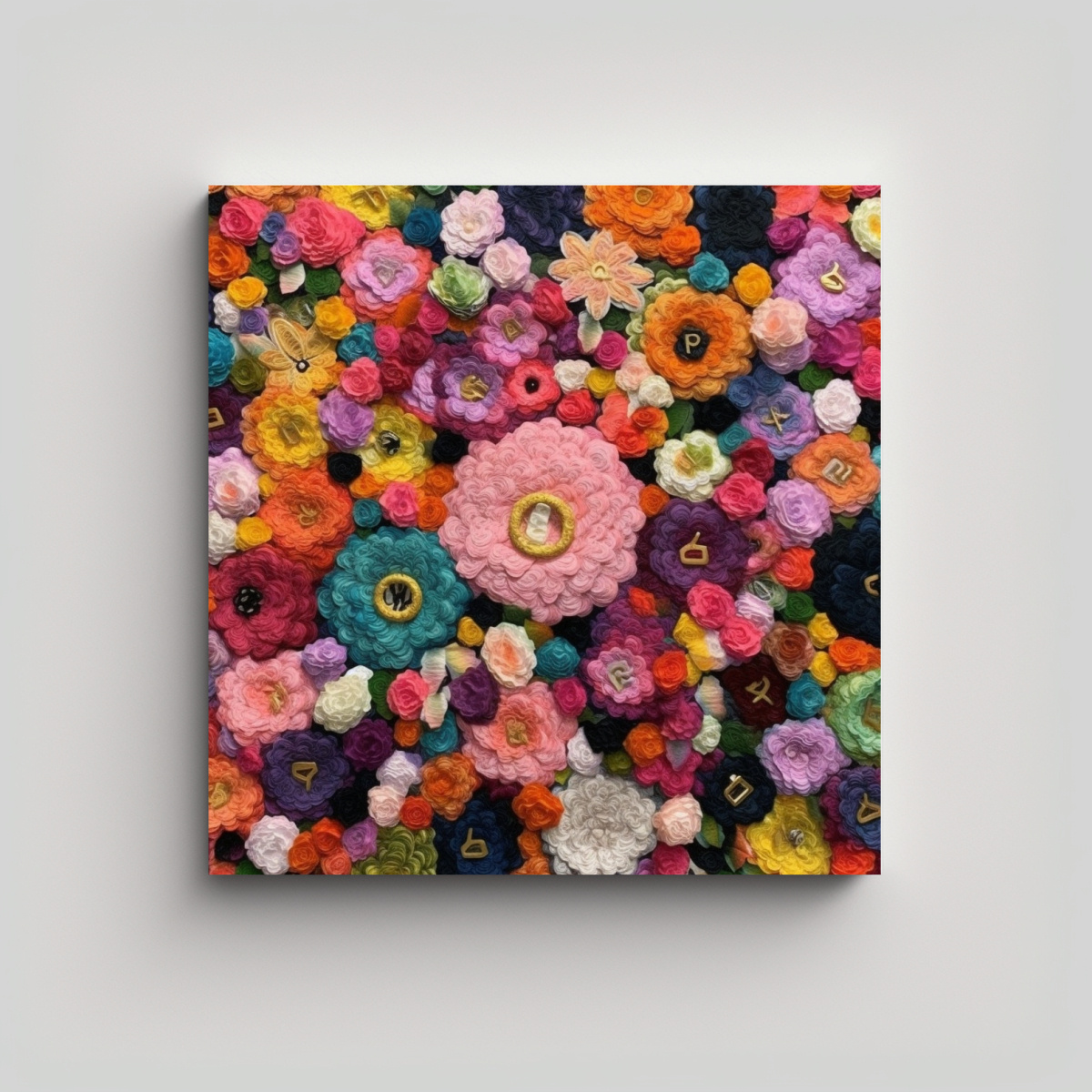 CUADRO ACUARELA FLORAL ESTILO HIPPIE PARA 90X90 CM - 1