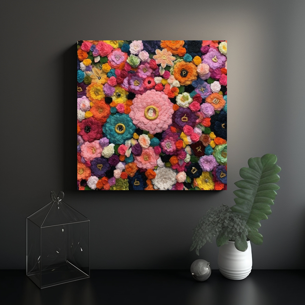 CUADRO ACUARELA FLORAL ESTILO HIPPIE PARA 90X90 CM - 2