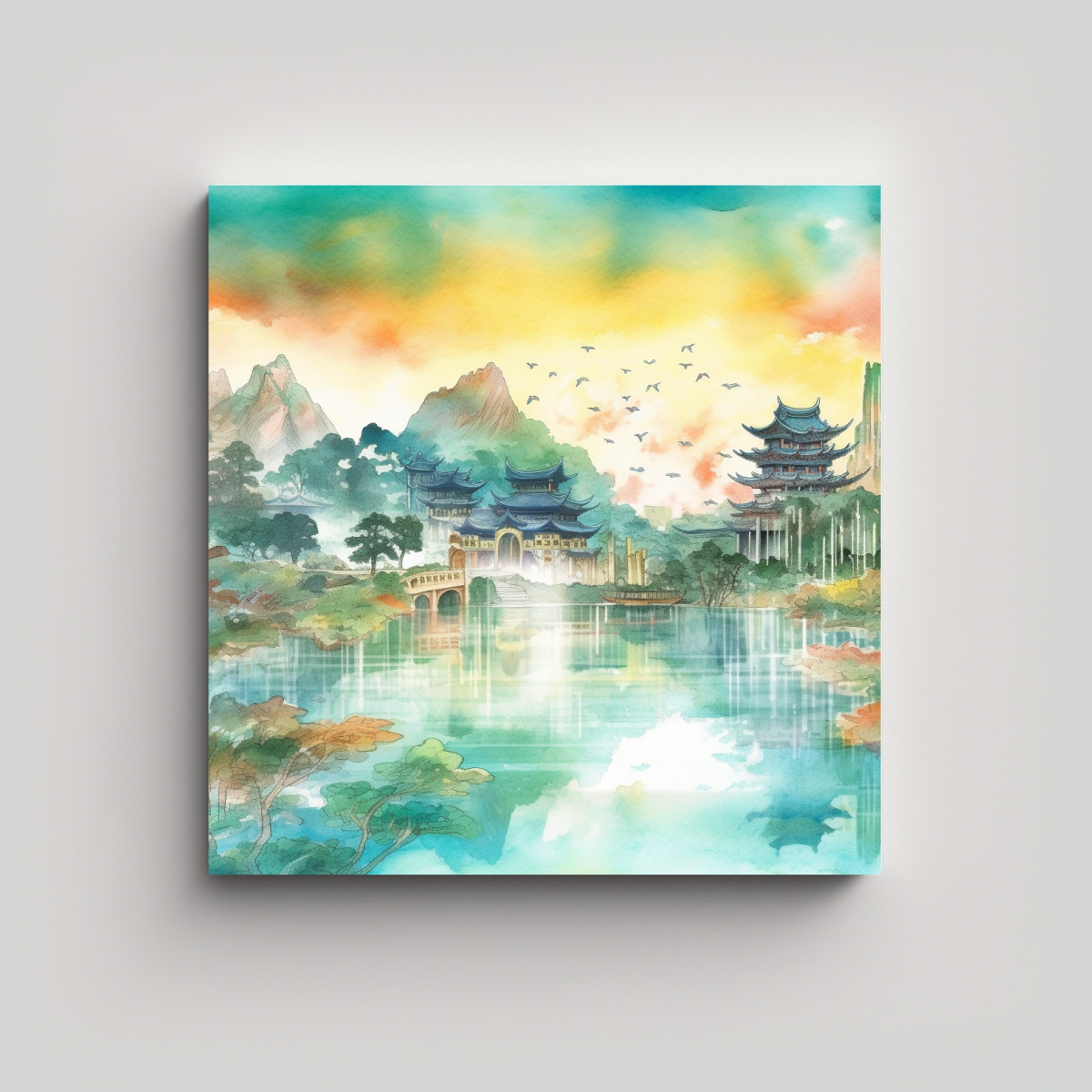 CUADRO DE TELA CON PINTURAS DE CASCADAS Y AGUA EN 70X70 CM - 1