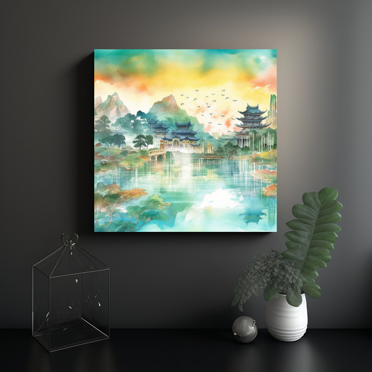 CUADRO DE TELA CON PINTURAS DE CASCADAS Y AGUA EN 70X70 CM - 2