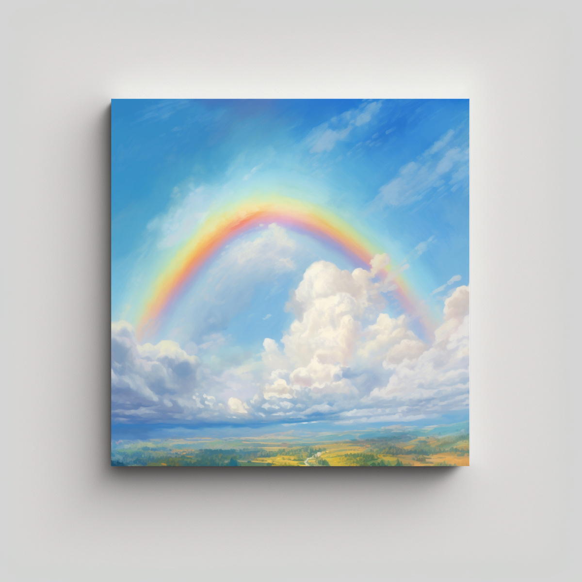 PINTURA AL ÓLEO ESTILO ARCOÍRIS SOBRE CIELO 60X60 CM - 1