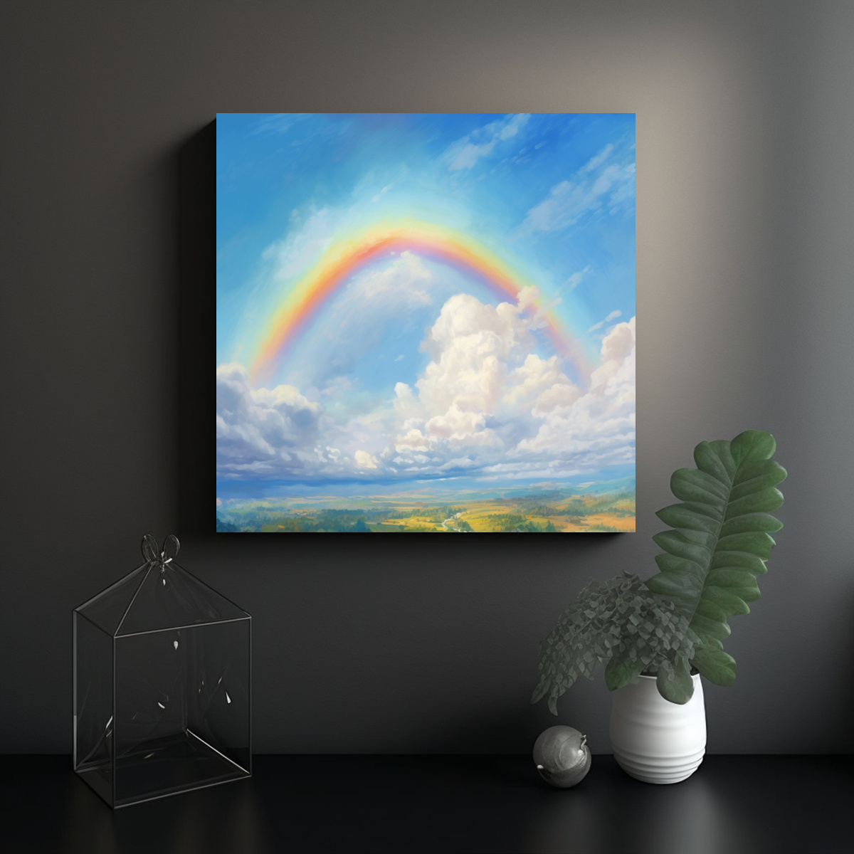 PINTURA AL ÓLEO ESTILO ARCOÍRIS SOBRE CIELO 60X60 CM - 2