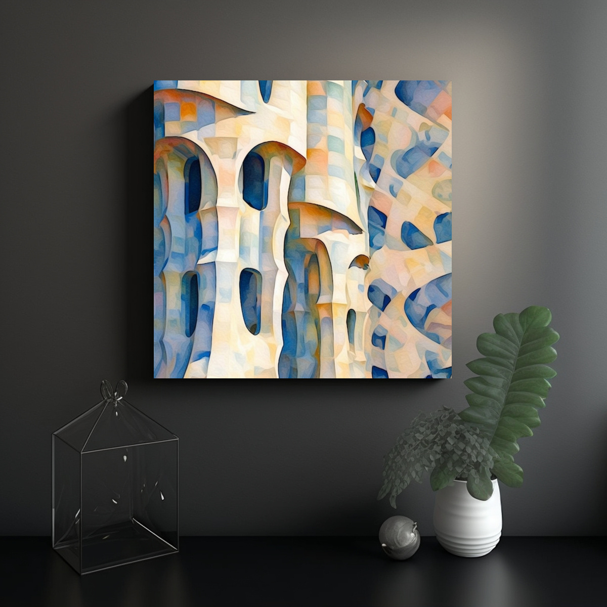 TELA EN BASTIDOR ESTILO ANTONIO GAUDÍ: ARTE DE 60X60 CM - 2