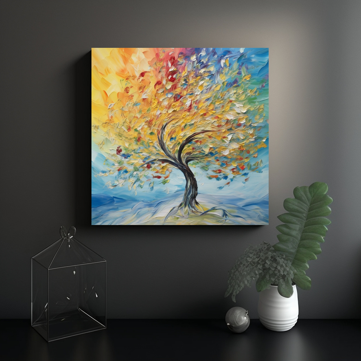 CUADRO ABSTRACTO DE ÁRBOL HERMOSO EN TELA 40X40 CM - 2