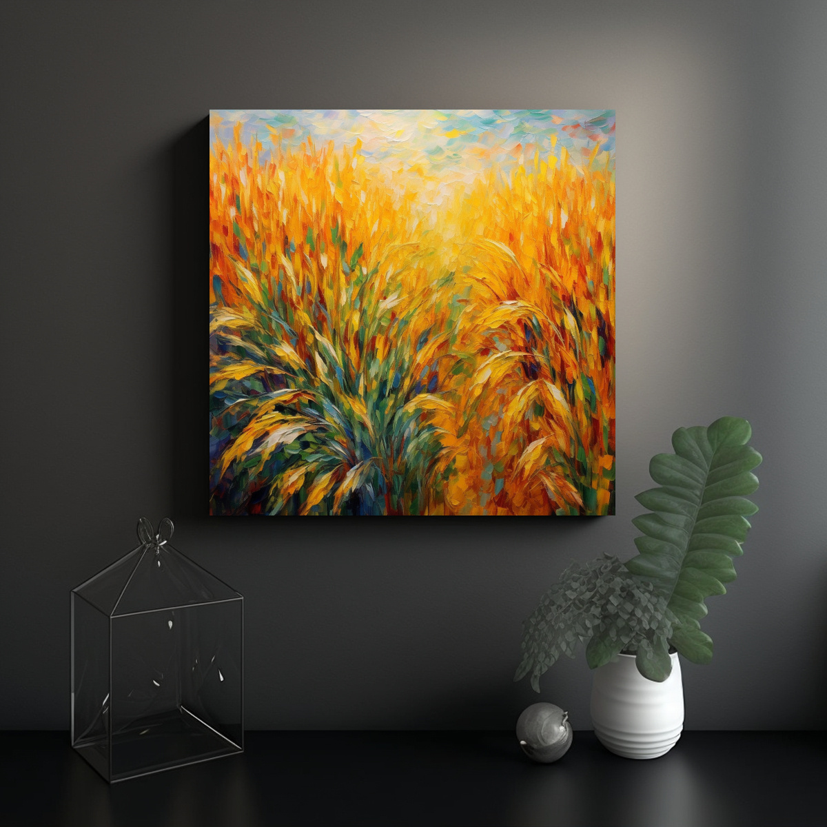 PINTURAS ABSTRACTAS DE CAMPOS DE MAÍZ OTOÑALES 40X40 CM - 2