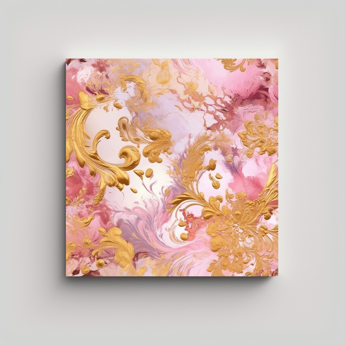 ARTE ABSTRACTO EN DORADO Y ROSA ESTILO BARROCO 40X40 CM - 1