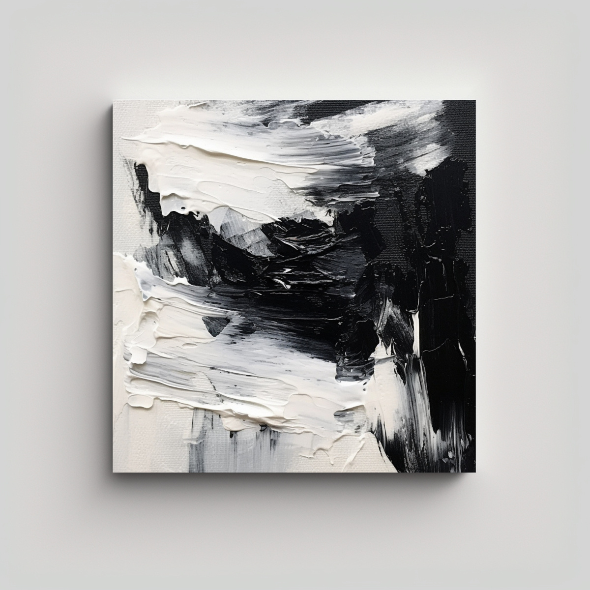 PINTURA ABSTRACTA EN BLANCO Y NEGRO: CUADRO 60X60 CM - 1
