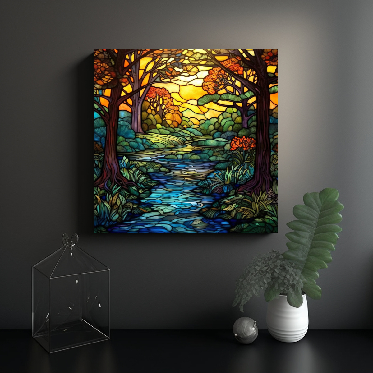 PINTURAS DECORATIVAS VINTAGE CON VIDRIERAS 70X70 CM - 2