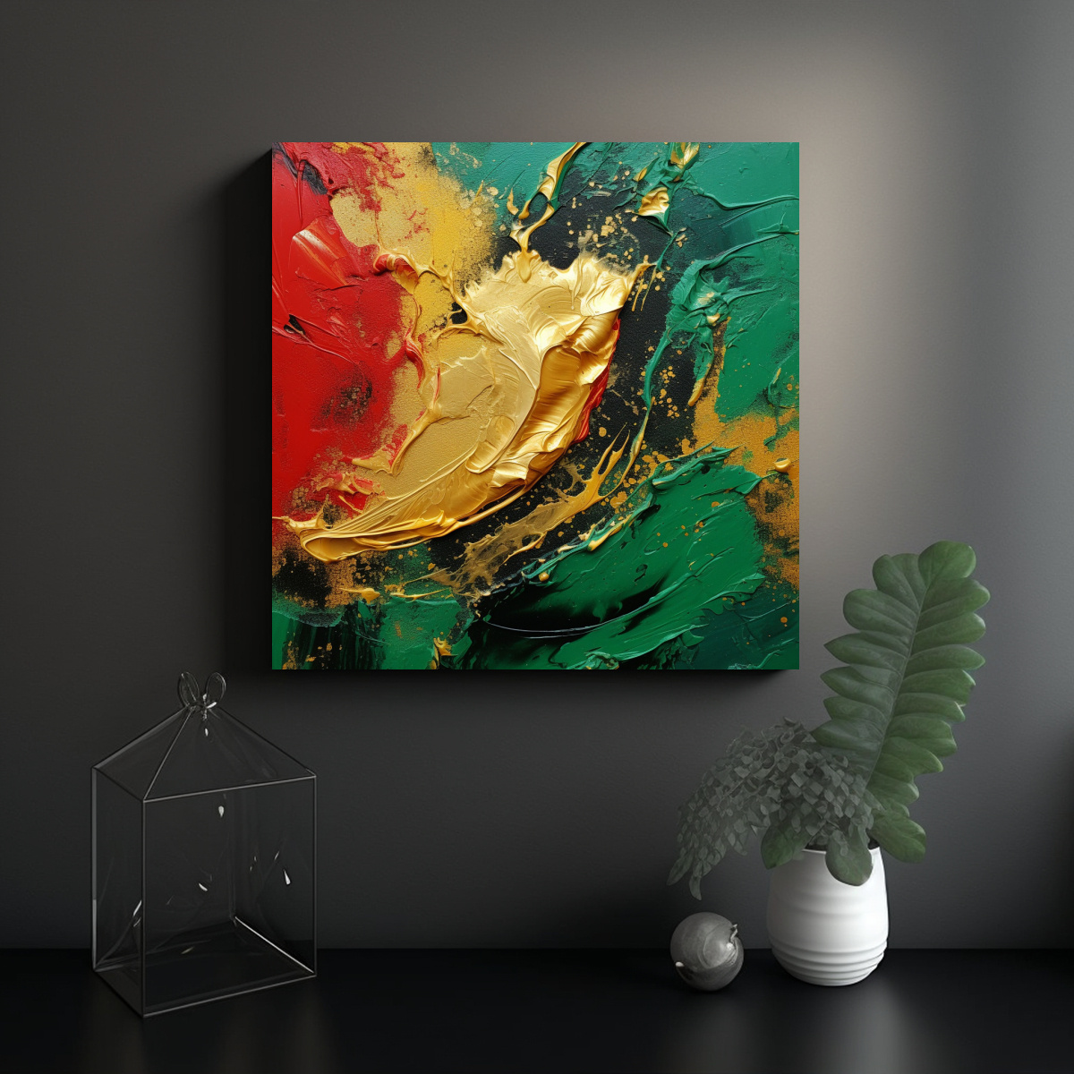 PINTURA ABSTRACTA 3D CON HOJA DE ORO NATURAL PARA 40X40 CM - 2