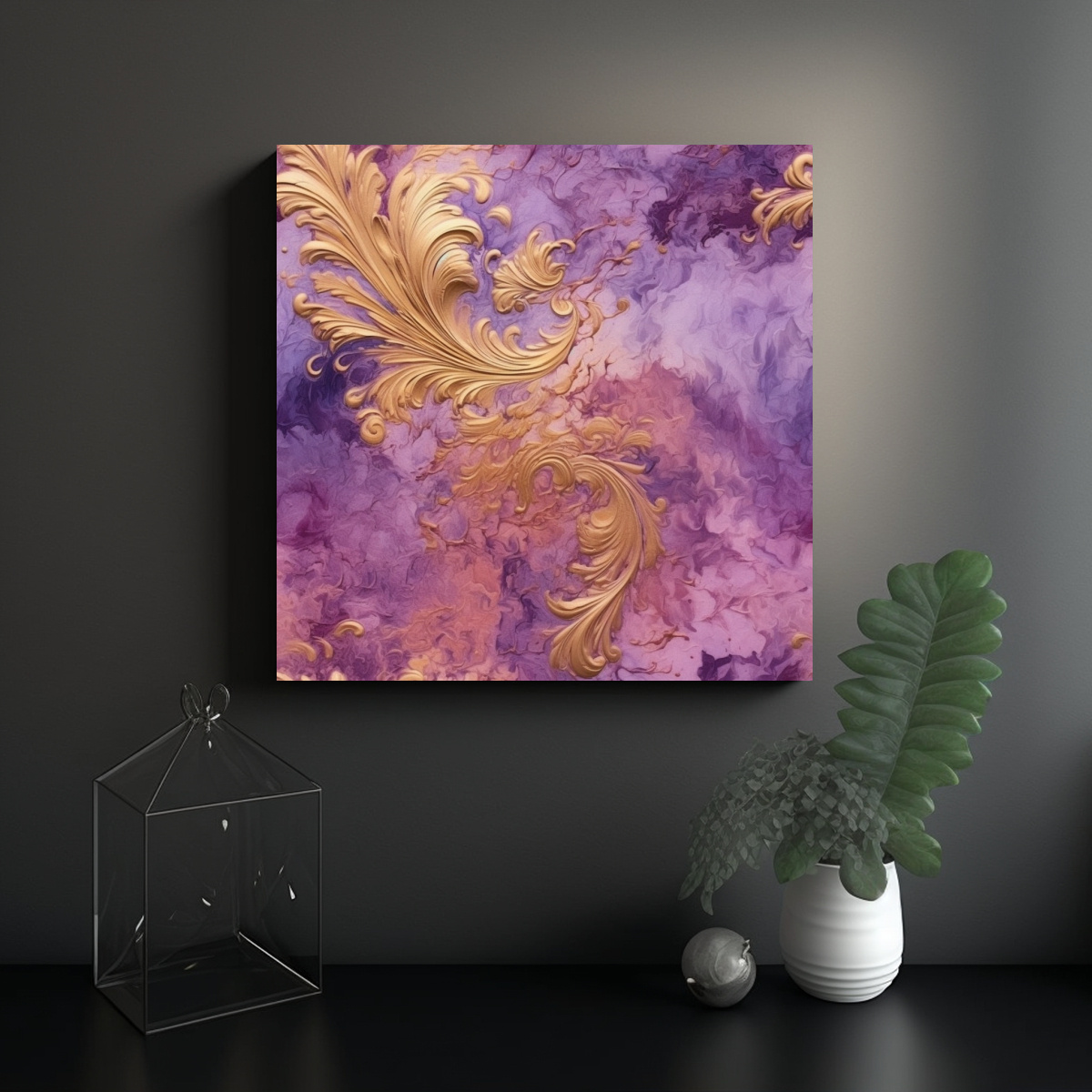 CUADRO CONCEPTO RESISTENTE EN VIOLETA Y DORADO 90X90 CM - 2