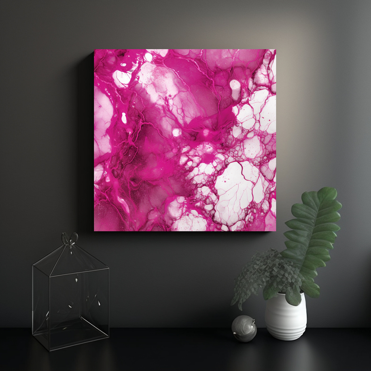 CUADRO MODERNO TEXTURA DE MÁRMOL MAGENTA VIDA. 30X30 CM - 2