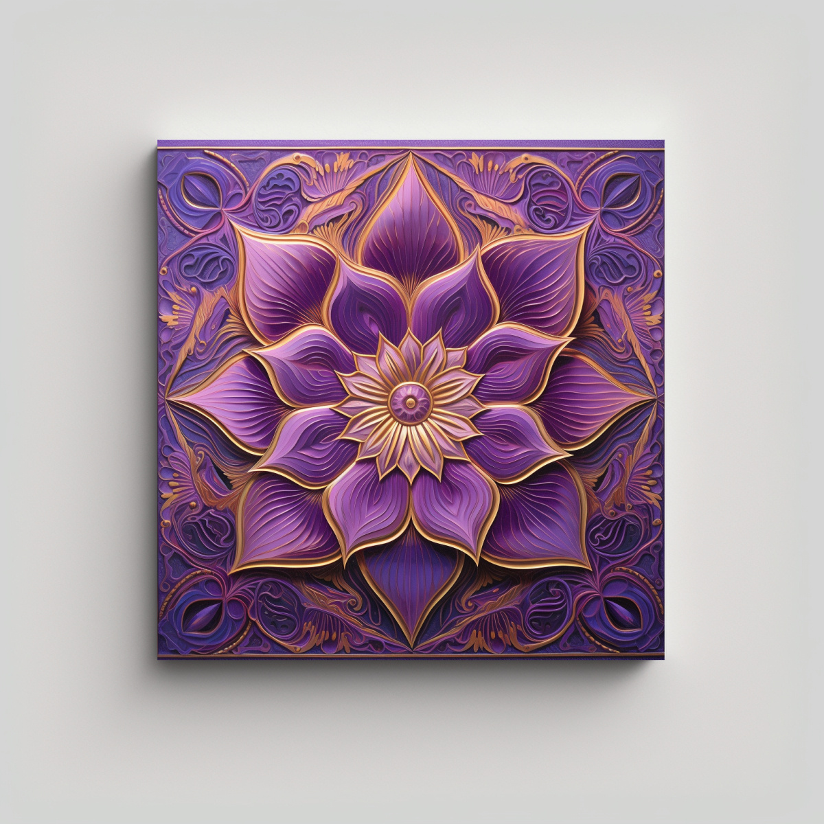 CUADRO GEOMÉTRICO FLORAL PÚRPURA ESTILO 60X60 CM - 1