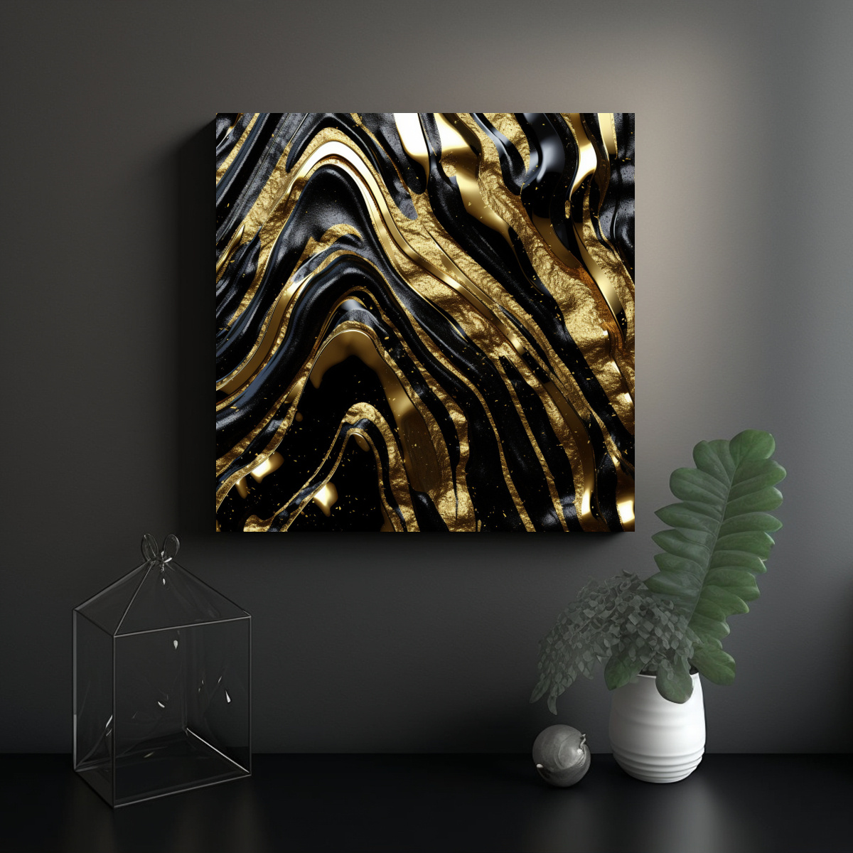 CUADRO DECORATIVO ABSTRACTO FONDO NEGRO BRILLANTE. 40X40 CM - 2