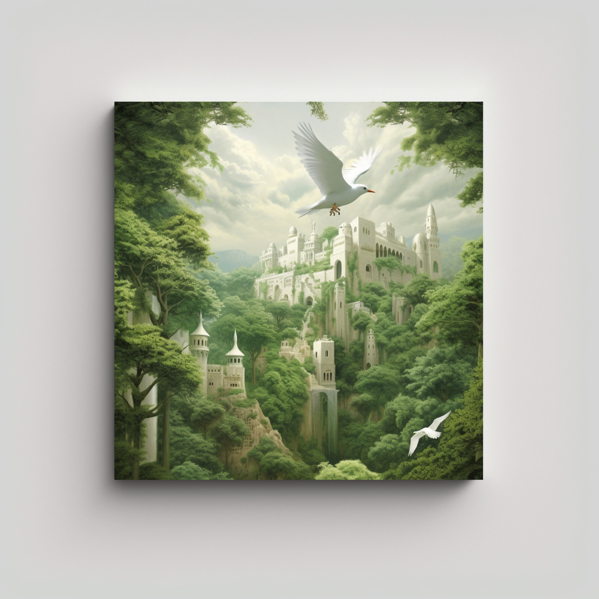 PINTURA DECORATIVA PAISAJE CON PALOMA BLANCA EN 30X30 CM - 1