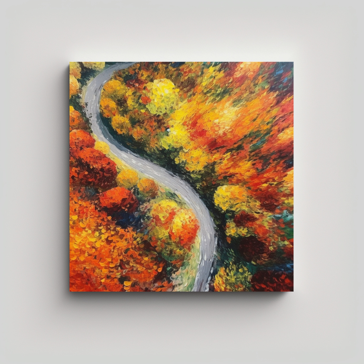 PINTURA DECORATIVA DE PAISAJE OTOÑAL EN CAMINO 20X20 CM - 1
