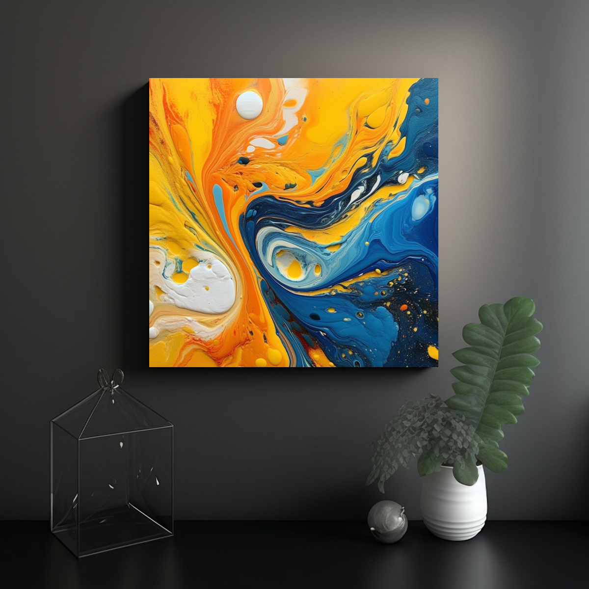 PINTURA ABSTRACTA FLUIDA EN TONOS CÁLIDOS 100X100 CM - 2