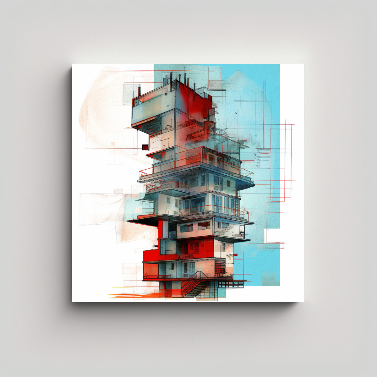 PINTURA DECORATIVA VINTAGE DE UNA TORRE CON 50X50 CM - 1