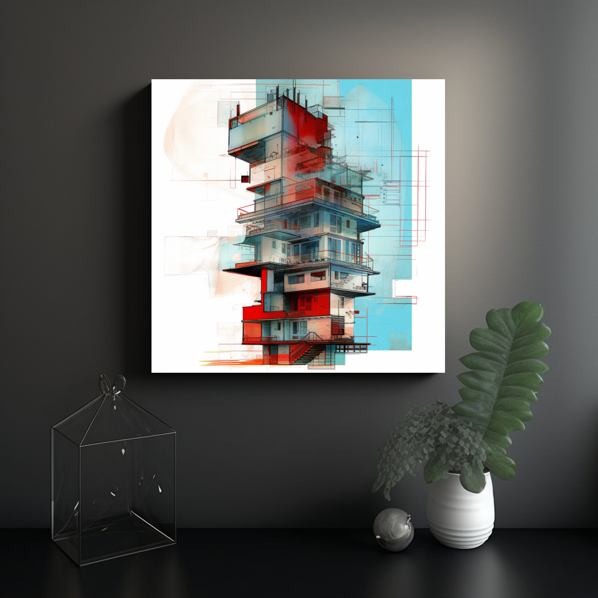 PINTURA DECORATIVA VINTAGE DE UNA TORRE CON 50X50 CM - 2