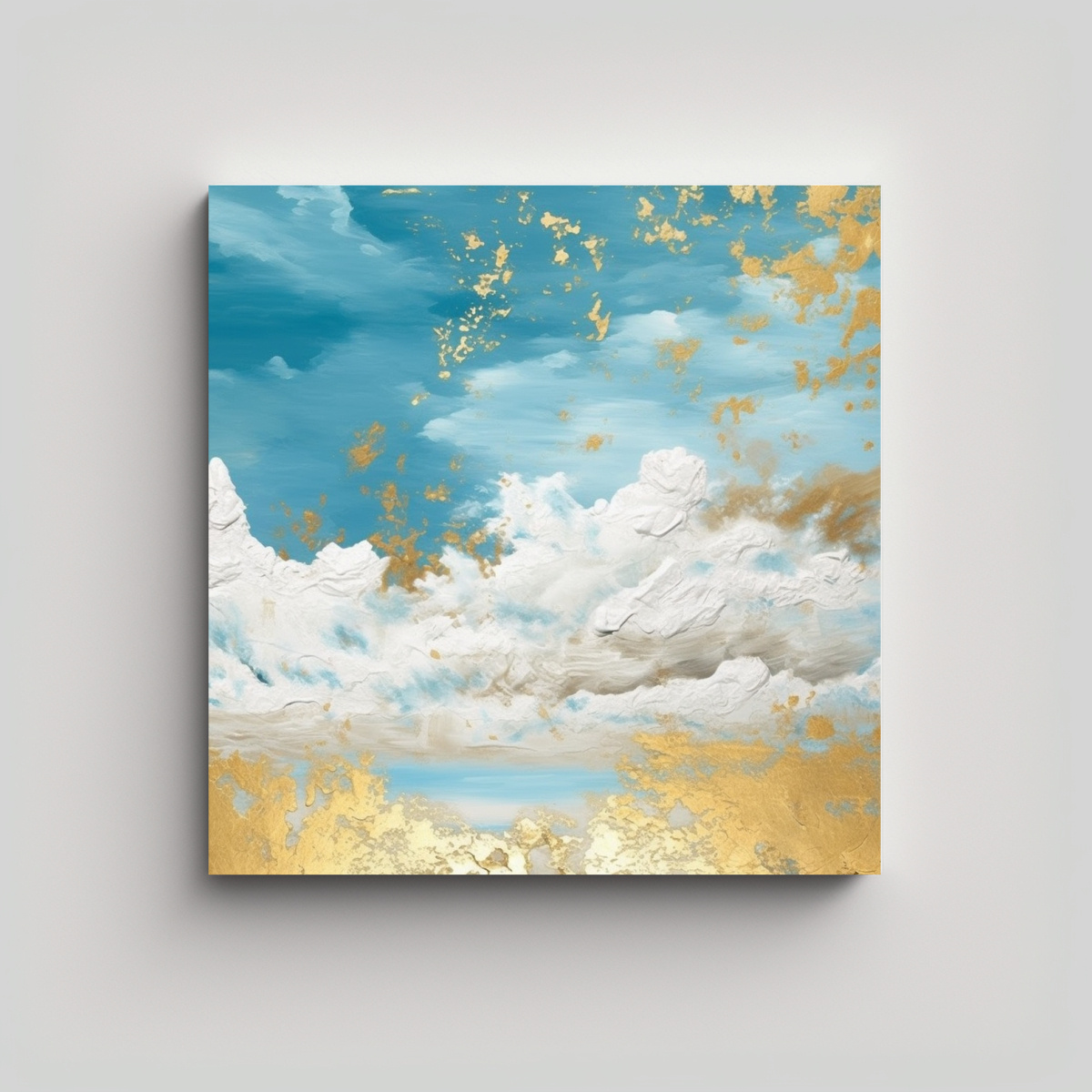 PINTURAS DE ARTE MODERNO EN TONOS DORADO, CELESTE 100X100 CM - 1