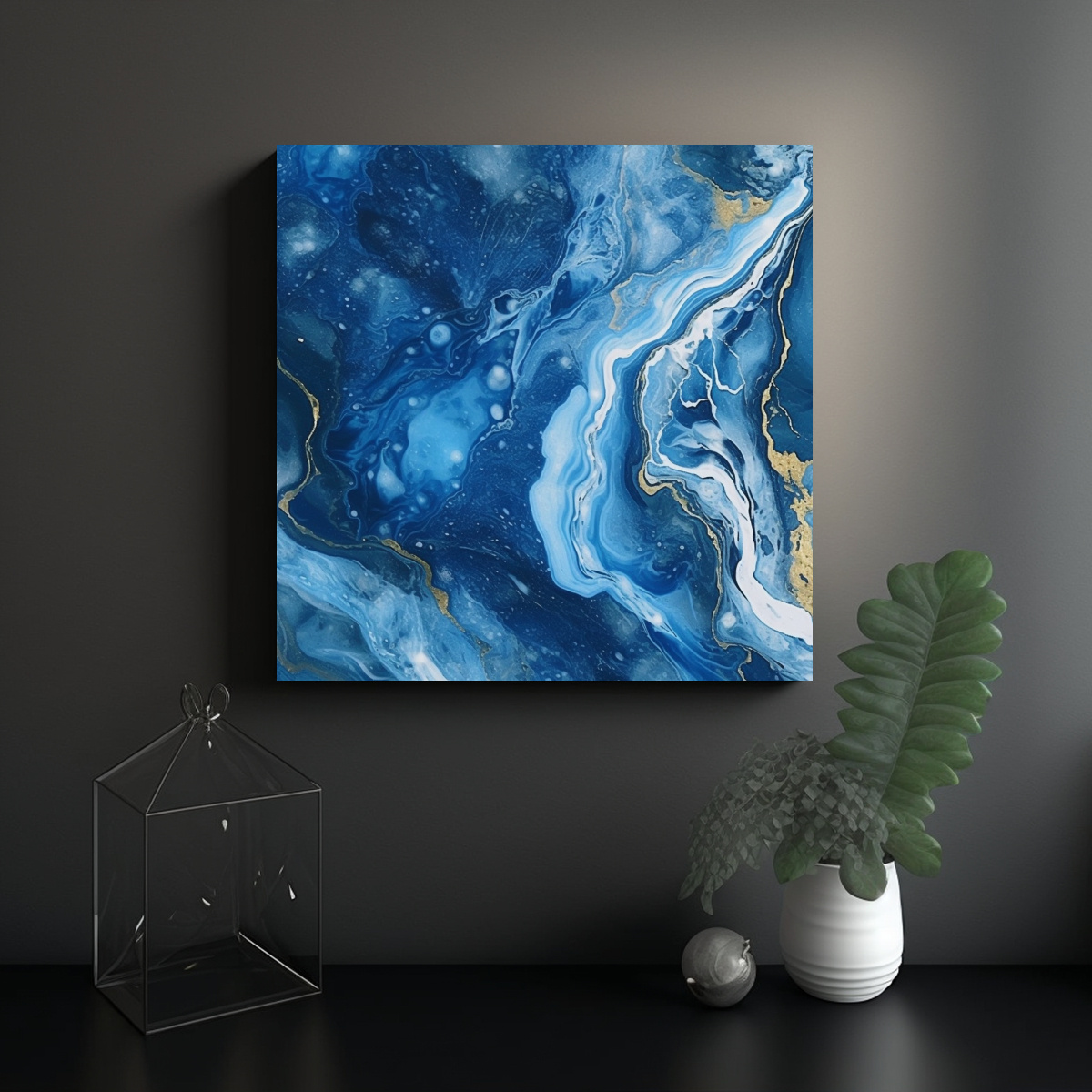 IMPRESIONANTE TEXTURA MÁRMOL AZUL EN LIENZOARTE. 90X90 CM - 2