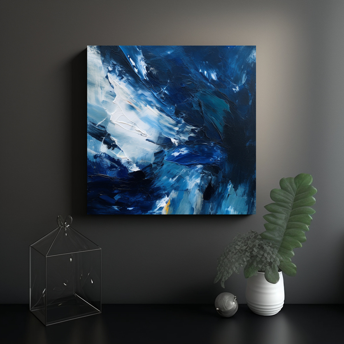 CUADROS MODERNOS ABSTRACTOS EN AZUL: ARTE DE 100X100 CM - 2