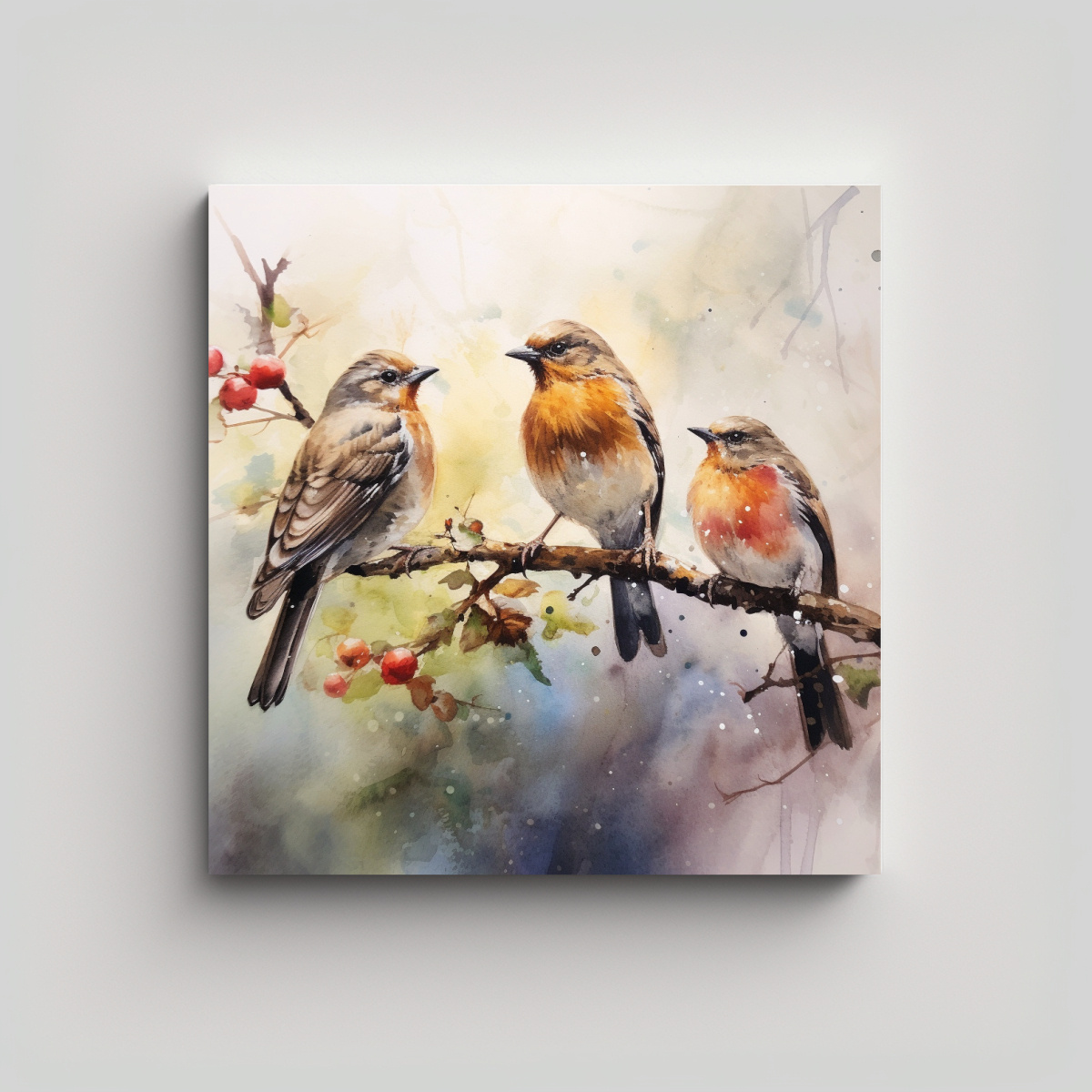 PINTURA ACUARELA DE PÁJAROS PARA DECORAR CON 40X40 CM - 1