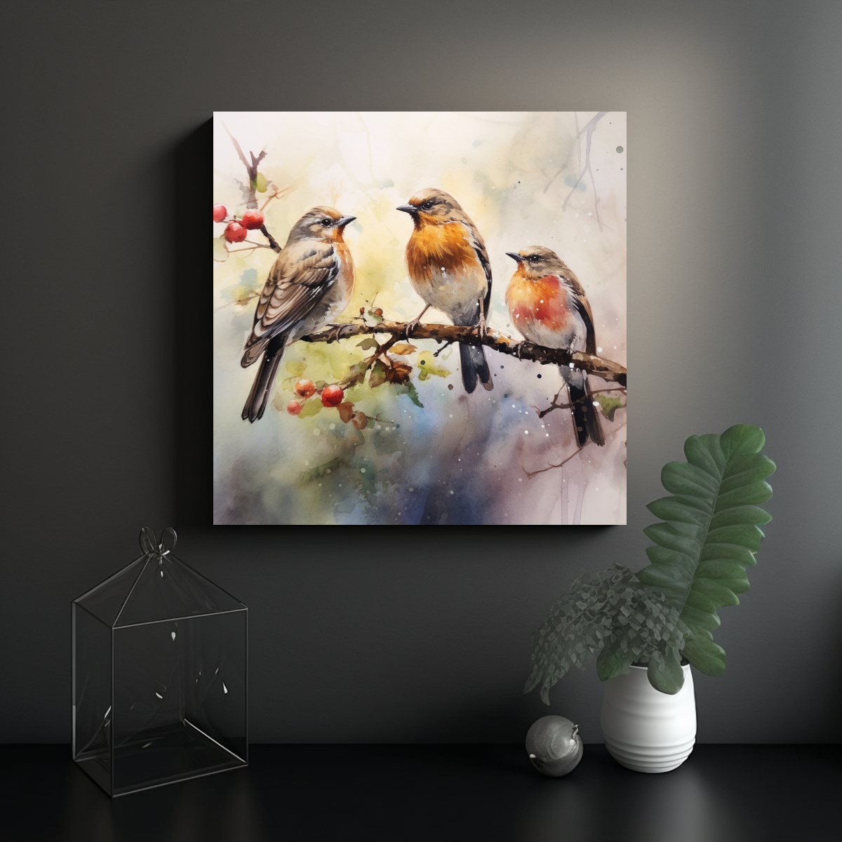 PINTURA ACUARELA DE PÁJAROS PARA DECORAR CON 40X40 CM - 2