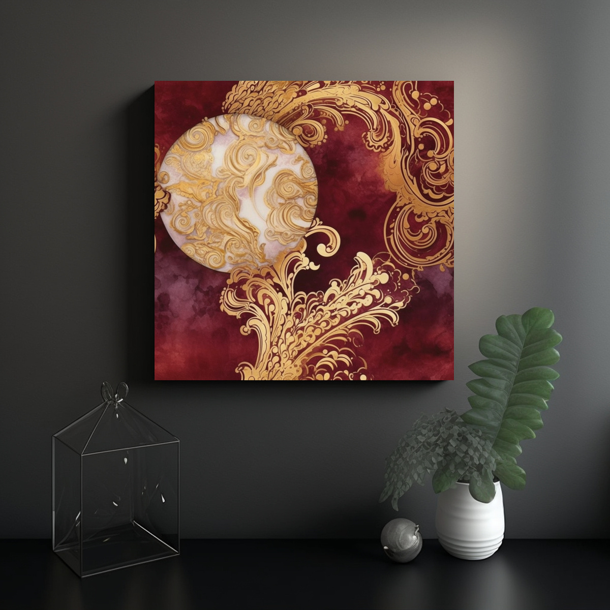 CUADRO LIENZO ABSTRACTO MARRÓN Y DORADO ESTILO 40X40 CM - 2