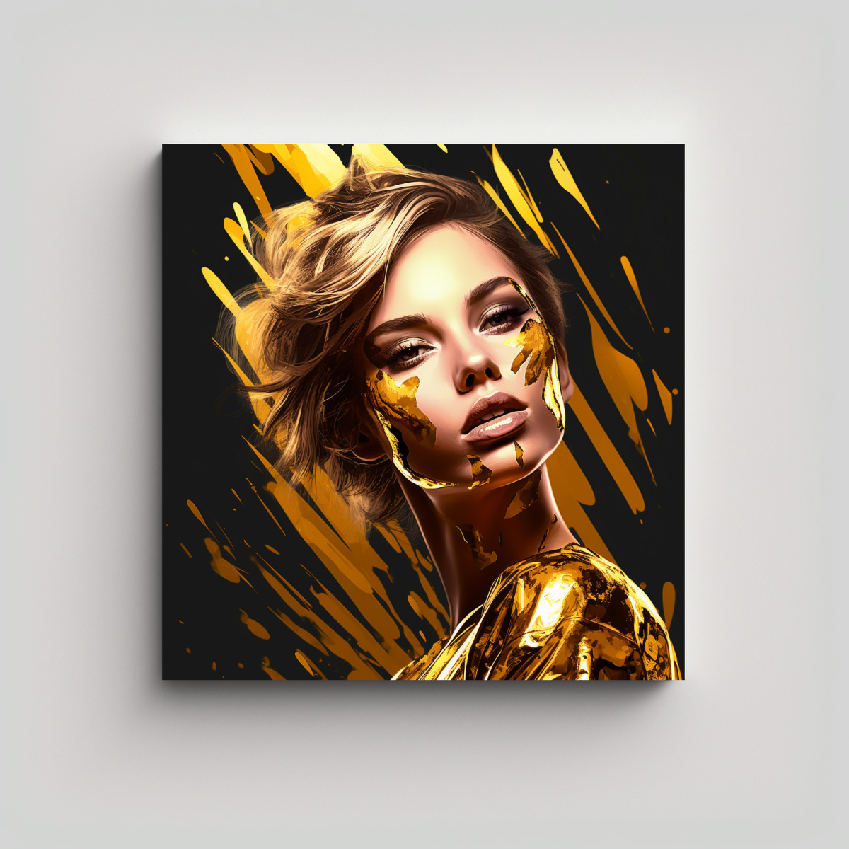 RETRATO MUJER JOVEN PINTADA EN DORADO SOBRE 50X50 CM - 1