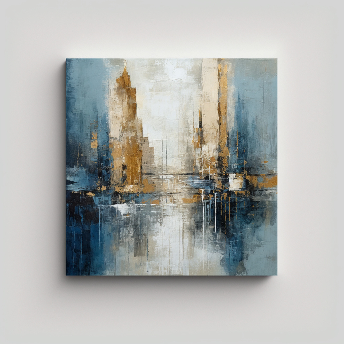 PINTURA LLAMATIVA EN AZUL, ORO Y BLANCO CON 20X20 CM - 1