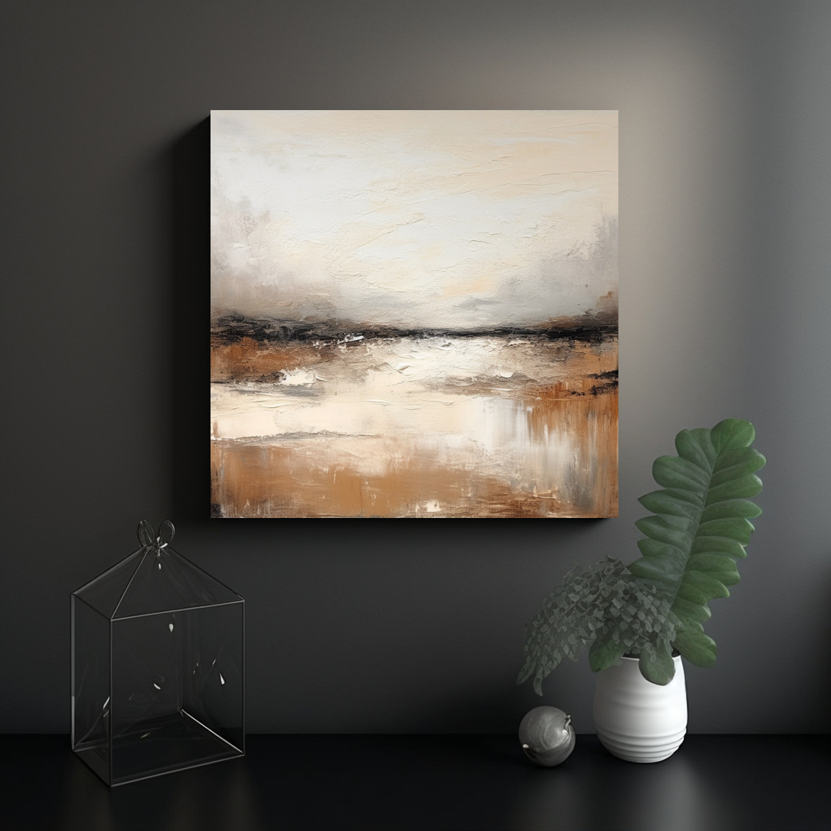 PINTURA AL ÓLEO CONTEMPORÁNEA NEUTRA 40X40 CM - 2