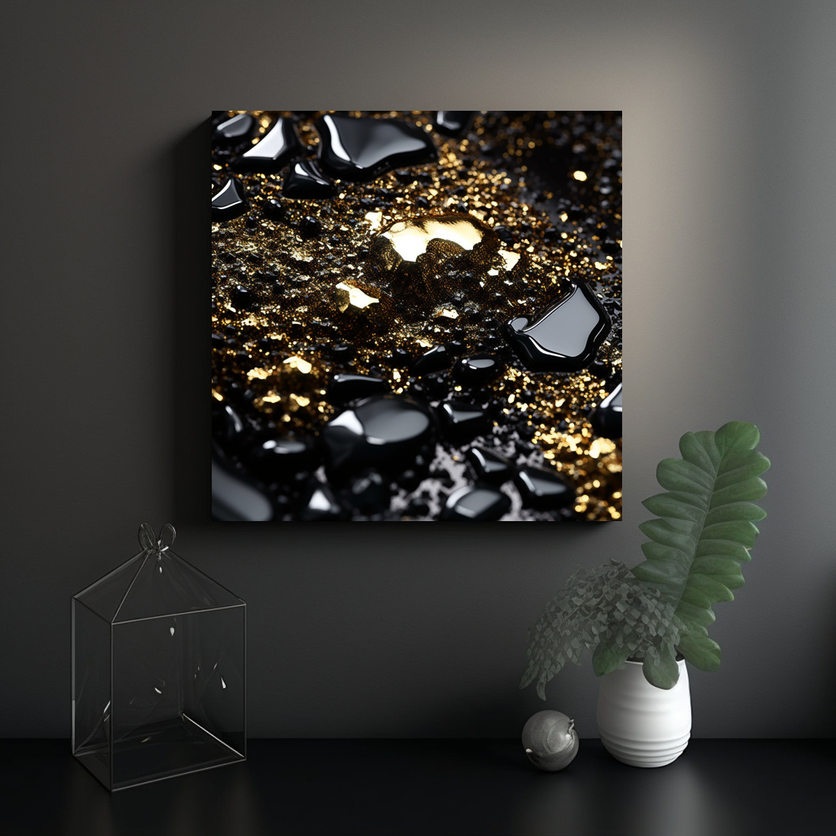 CUADRO ABSTRACCIÓN EQUILIBRIO EN FONDO NEGRO 60X60 CM - 2