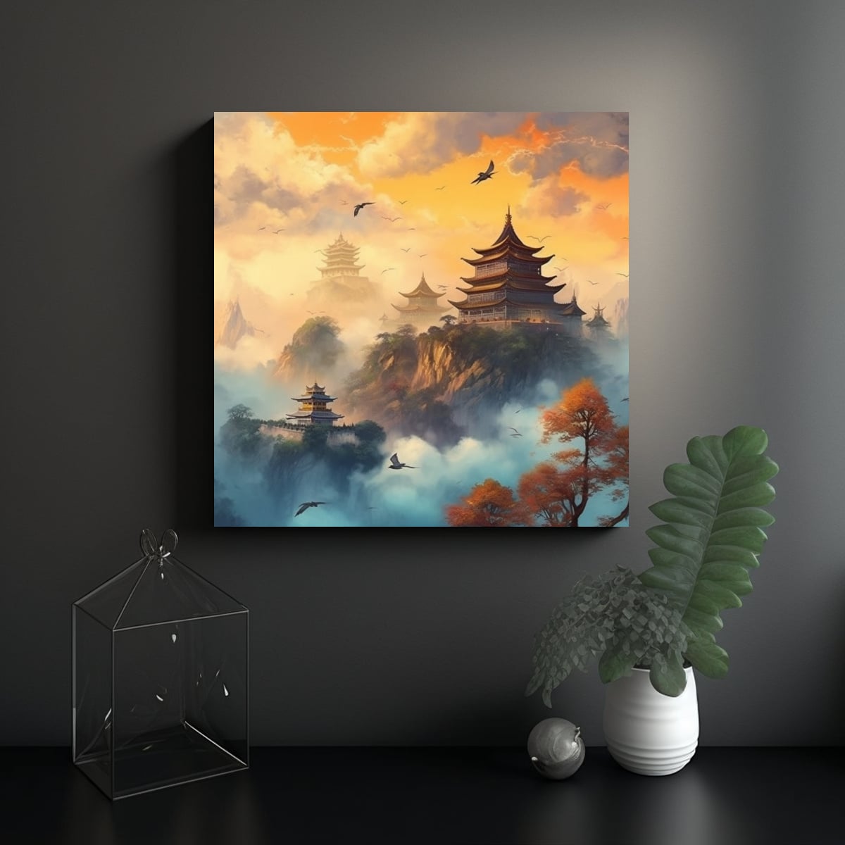 CUADROS DE PARED MODERNOS: PALACIO CHINO ANTIGUO 40X40 CM - 2