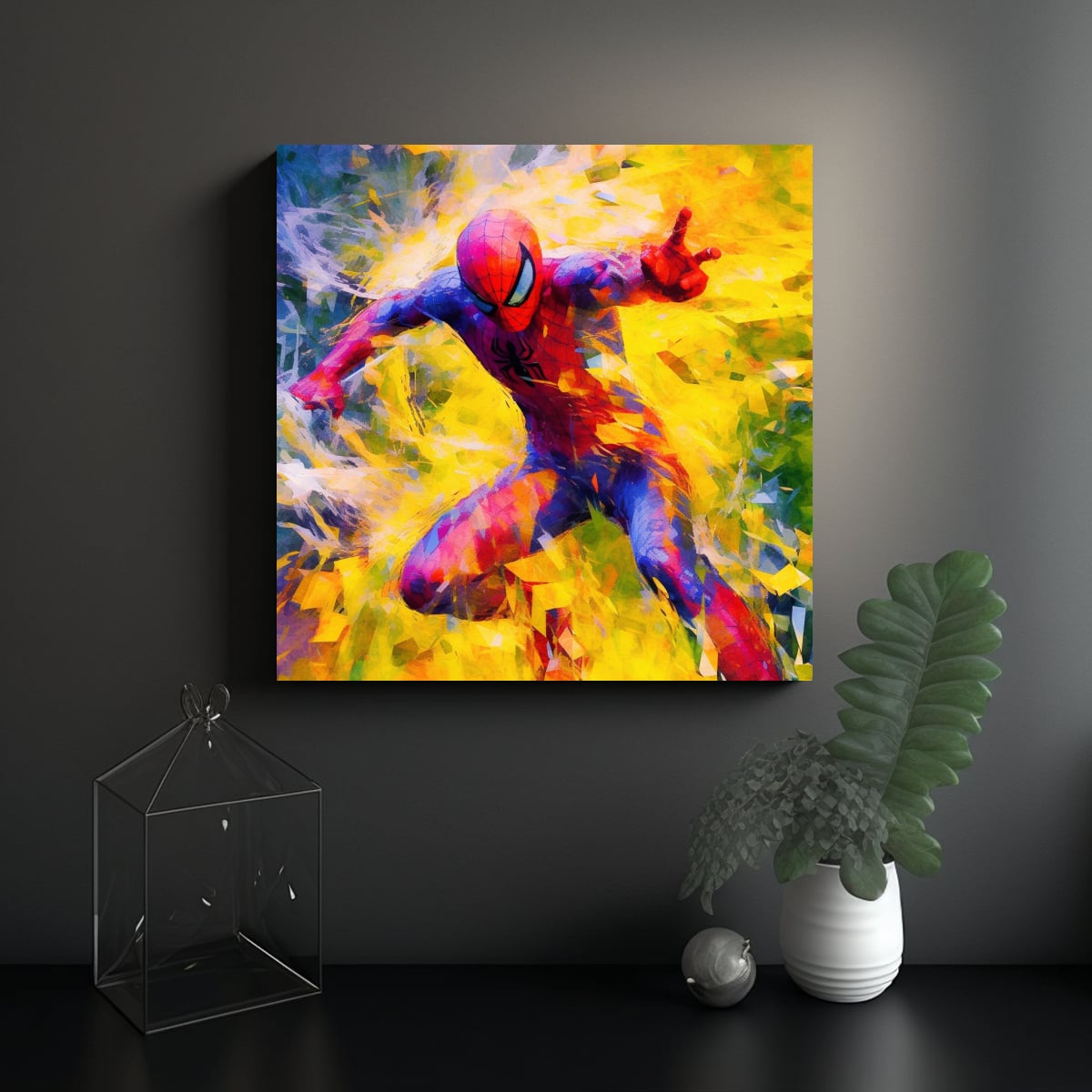 TELA CANVAS MULTICOLOR ABSTRACTA DE SPIDERMAN EN 30X30 CM - 2