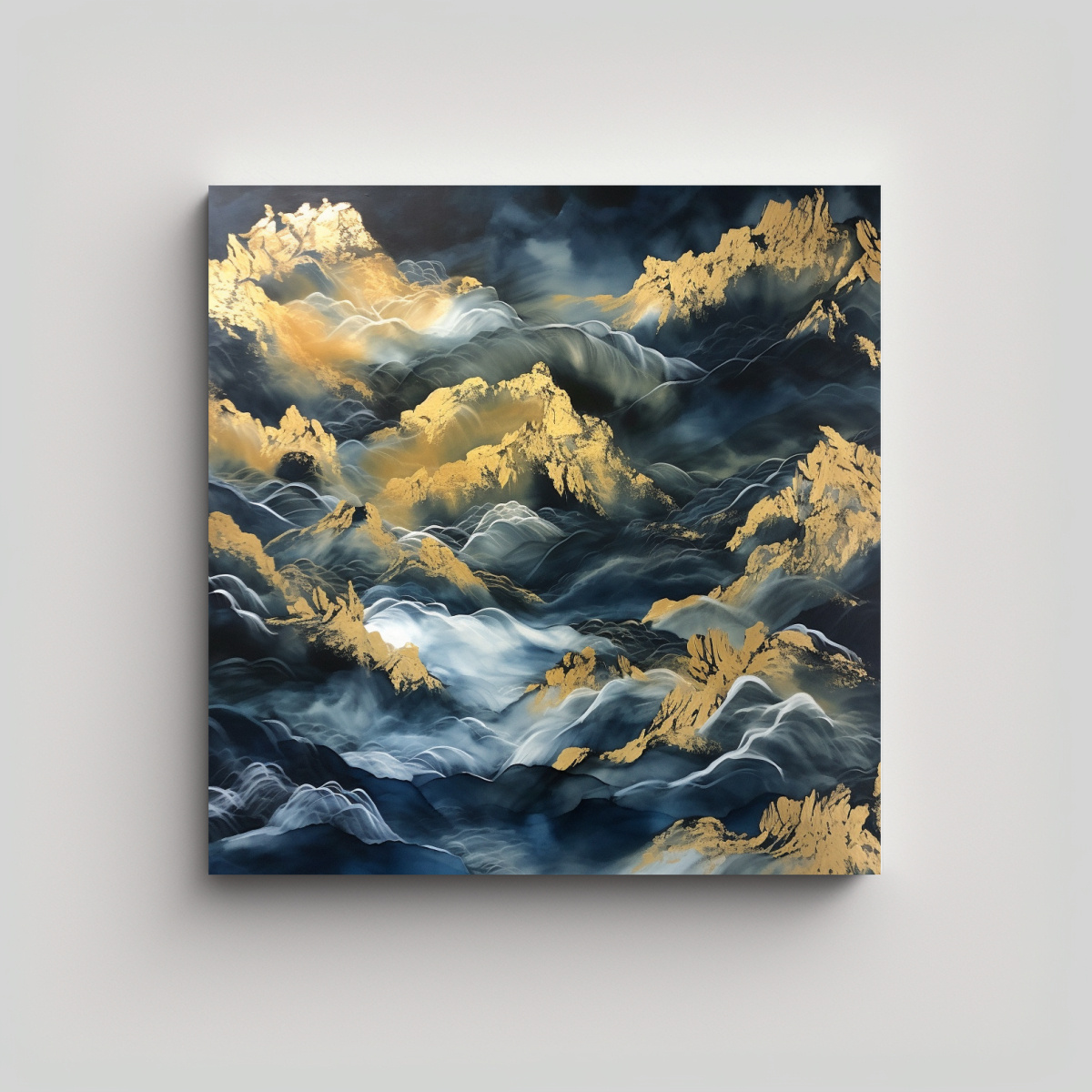 PINTURA ACUARELA IMPACTANTE EN AZUL CLARO Y GRIS 40X40 CM - 1