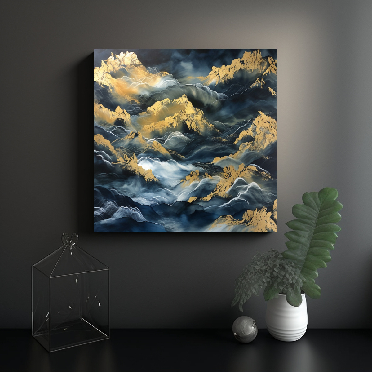 PINTURA ACUARELA IMPACTANTE EN AZUL CLARO Y GRIS 40X40 CM - 2