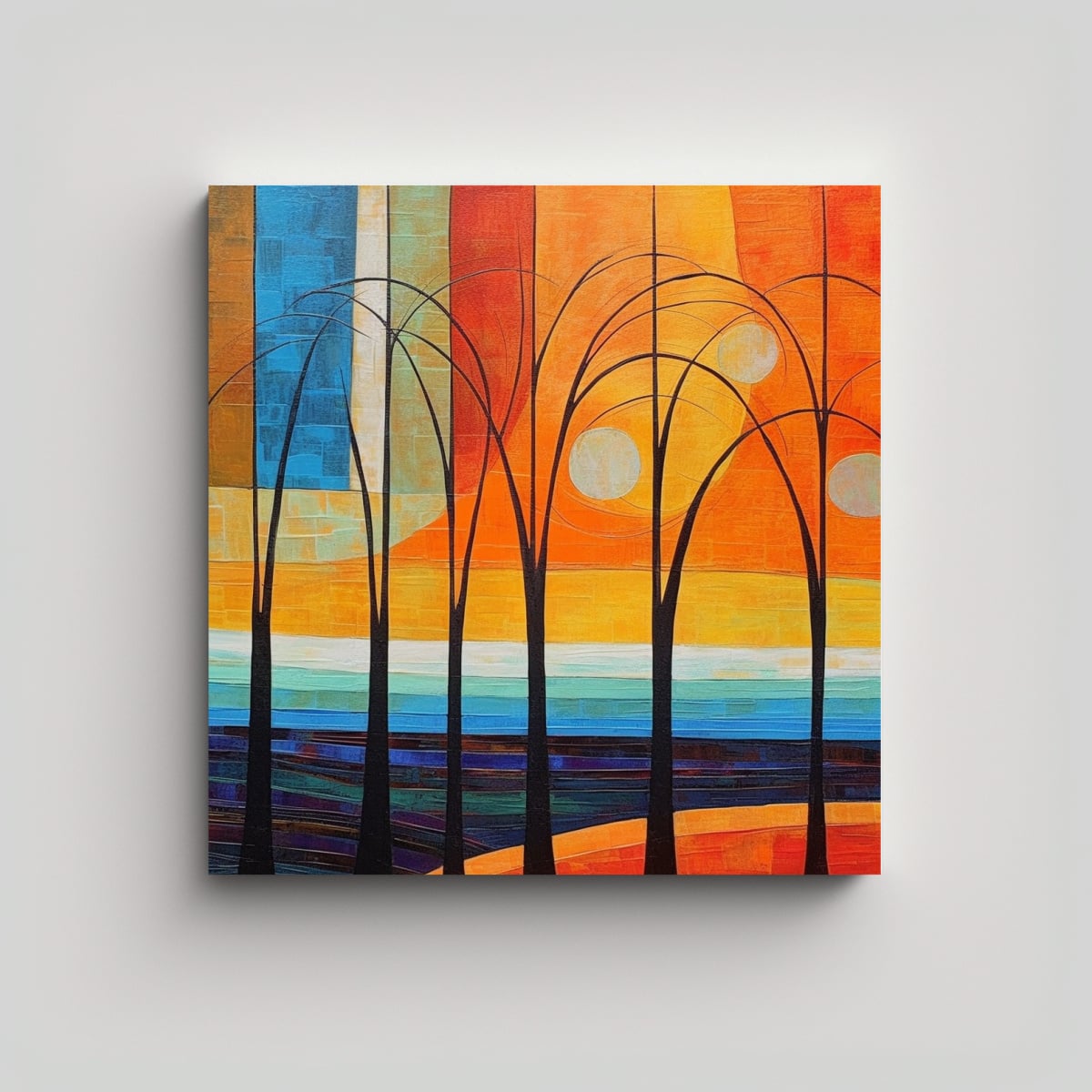 CUADRO ACRÍLICO ABSTRACCIÓN LÍNEAS COLORES 60X60 CM - 1
