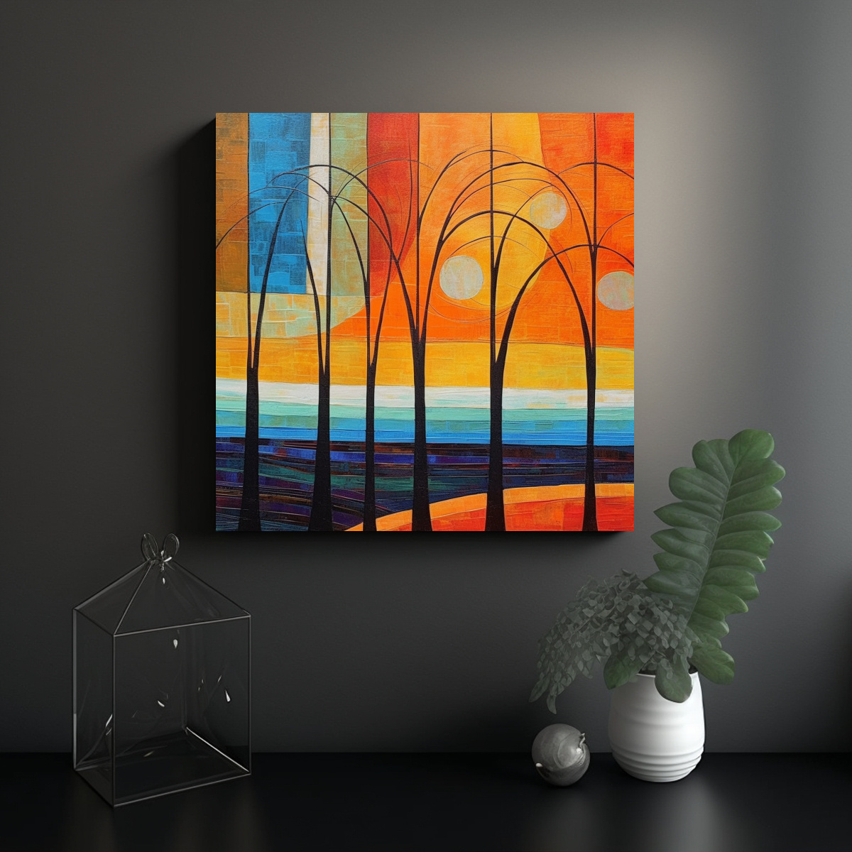 CUADRO ACRÍLICO ABSTRACCIÓN LÍNEAS COLORES 60X60 CM - 2