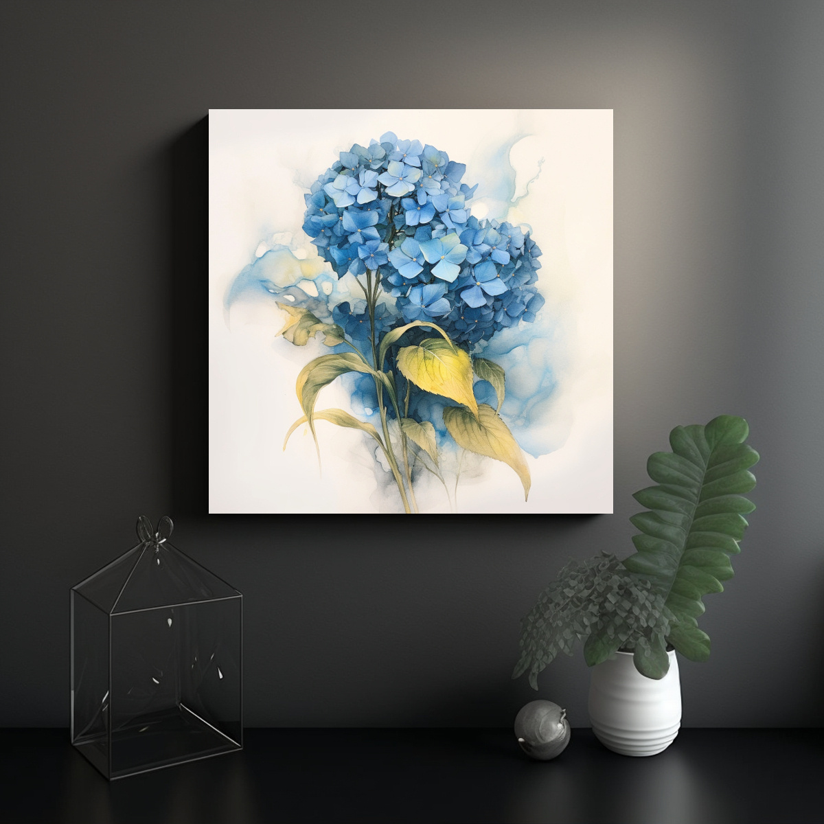PINTURAS DECORATIVAS: HORTENSIAS AZULES EN HUMO, 20X20 CM - 2