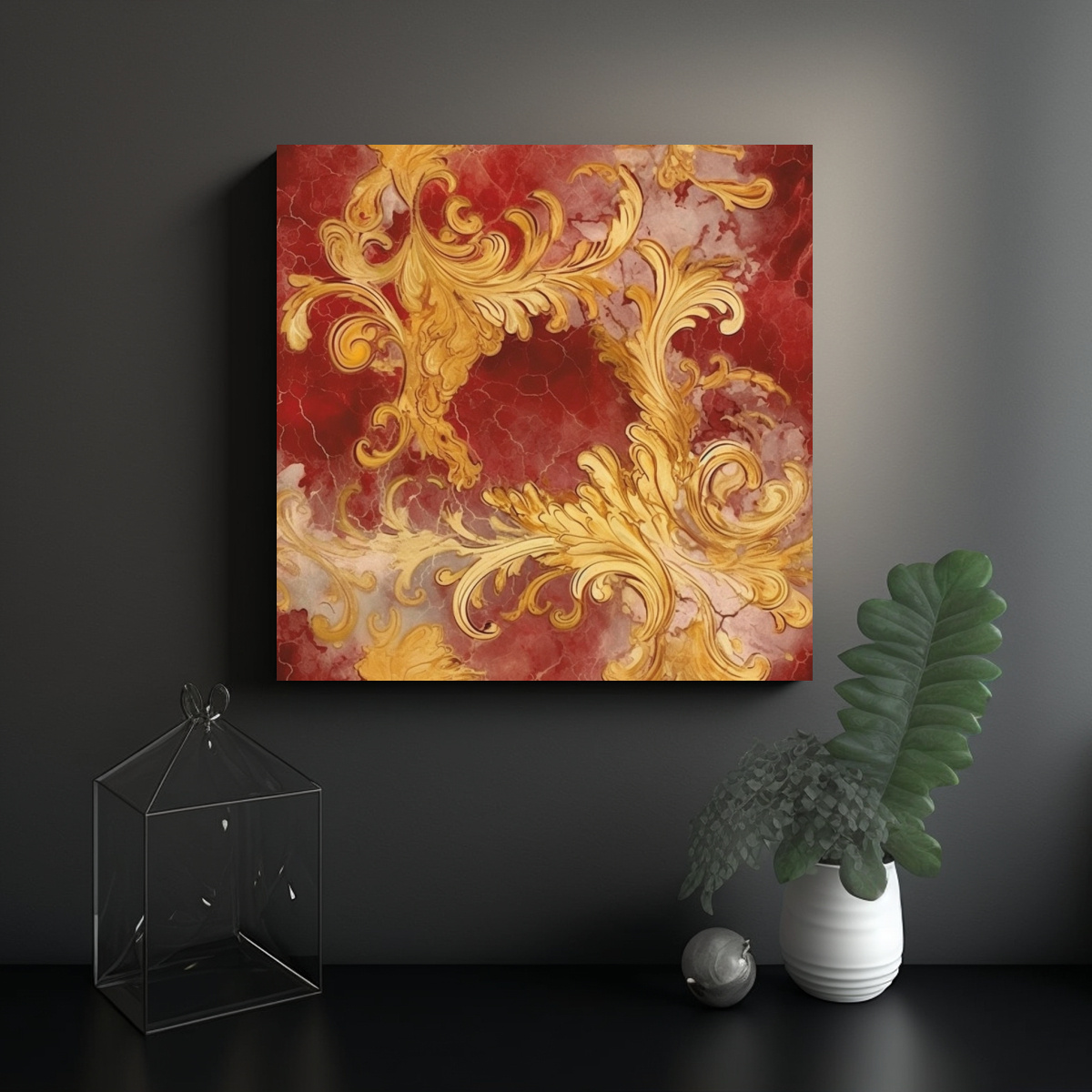 CUADRO GRANATE Y DORADO ESTILO REFINADO PARA 90X90 CM - 2