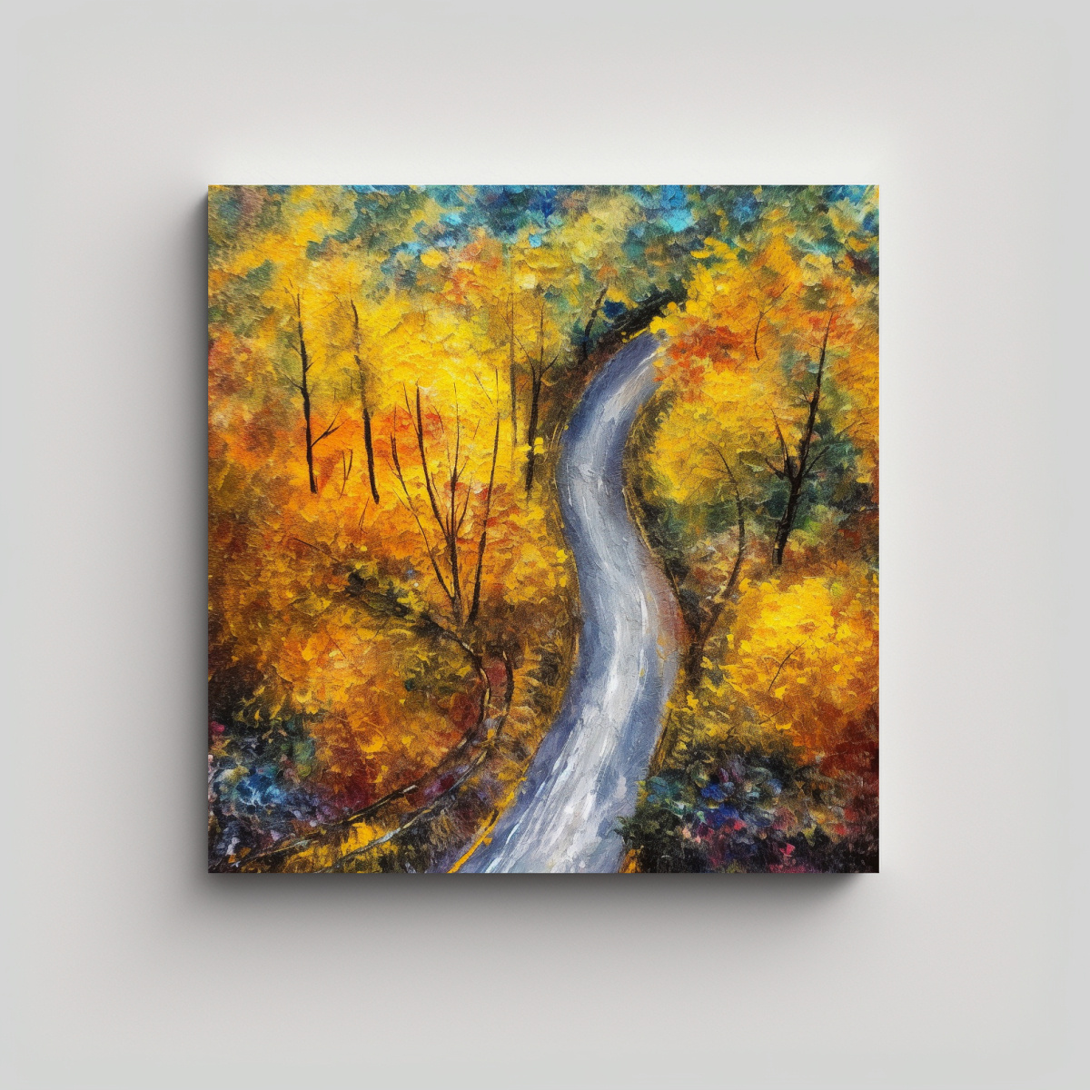 CUADRO PAISAJE OTOÑAL CARRETERA CON HOJAS VISTAS 20X20 CM - 1